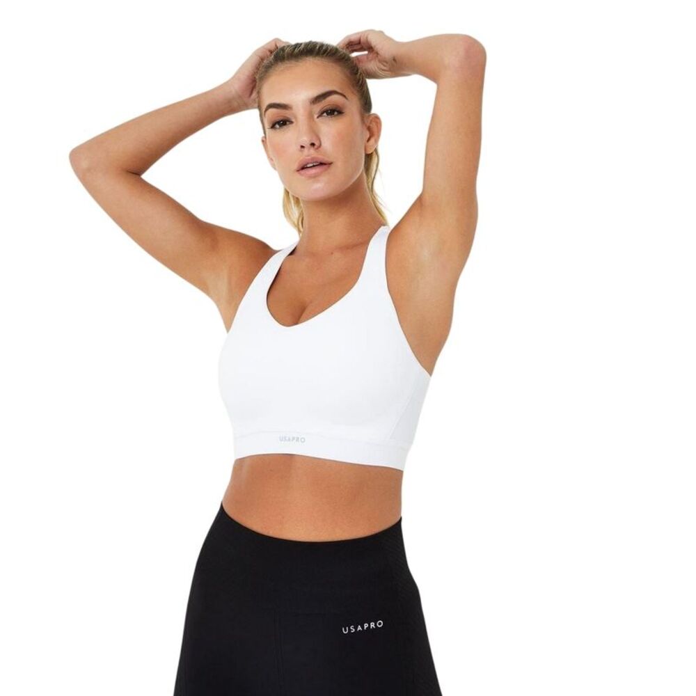 USA Pro Womens/Ladies High Support Sports Bra / White